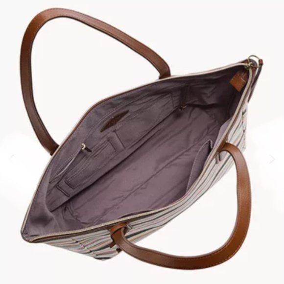 Fossil Tote Shopper Bag Spring Stripe Purse NWT - Picture 5 of 5